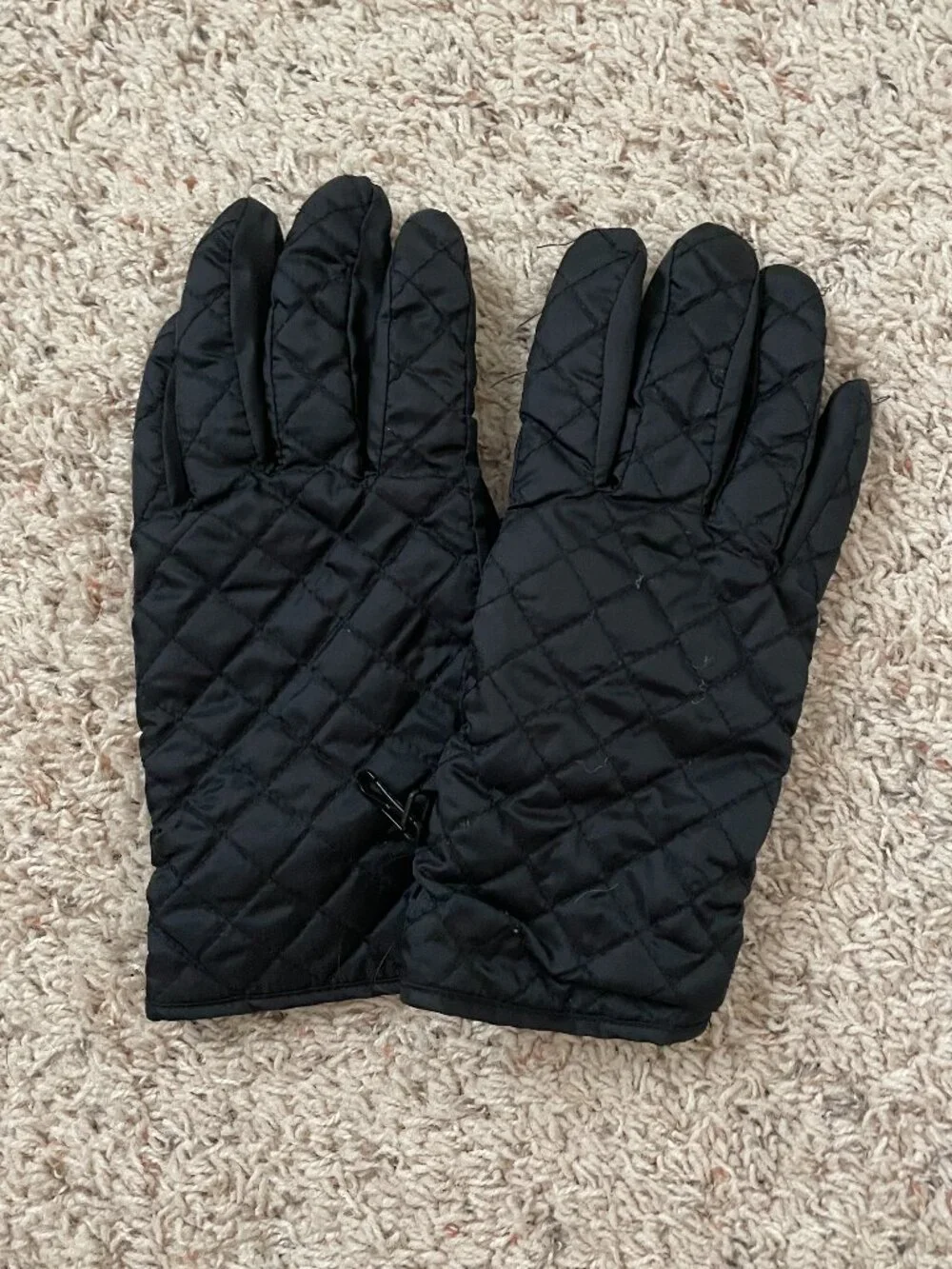 Women's S/M Quilted Fleece-Lined Gloves Black Water-Resistant Warm Mittens